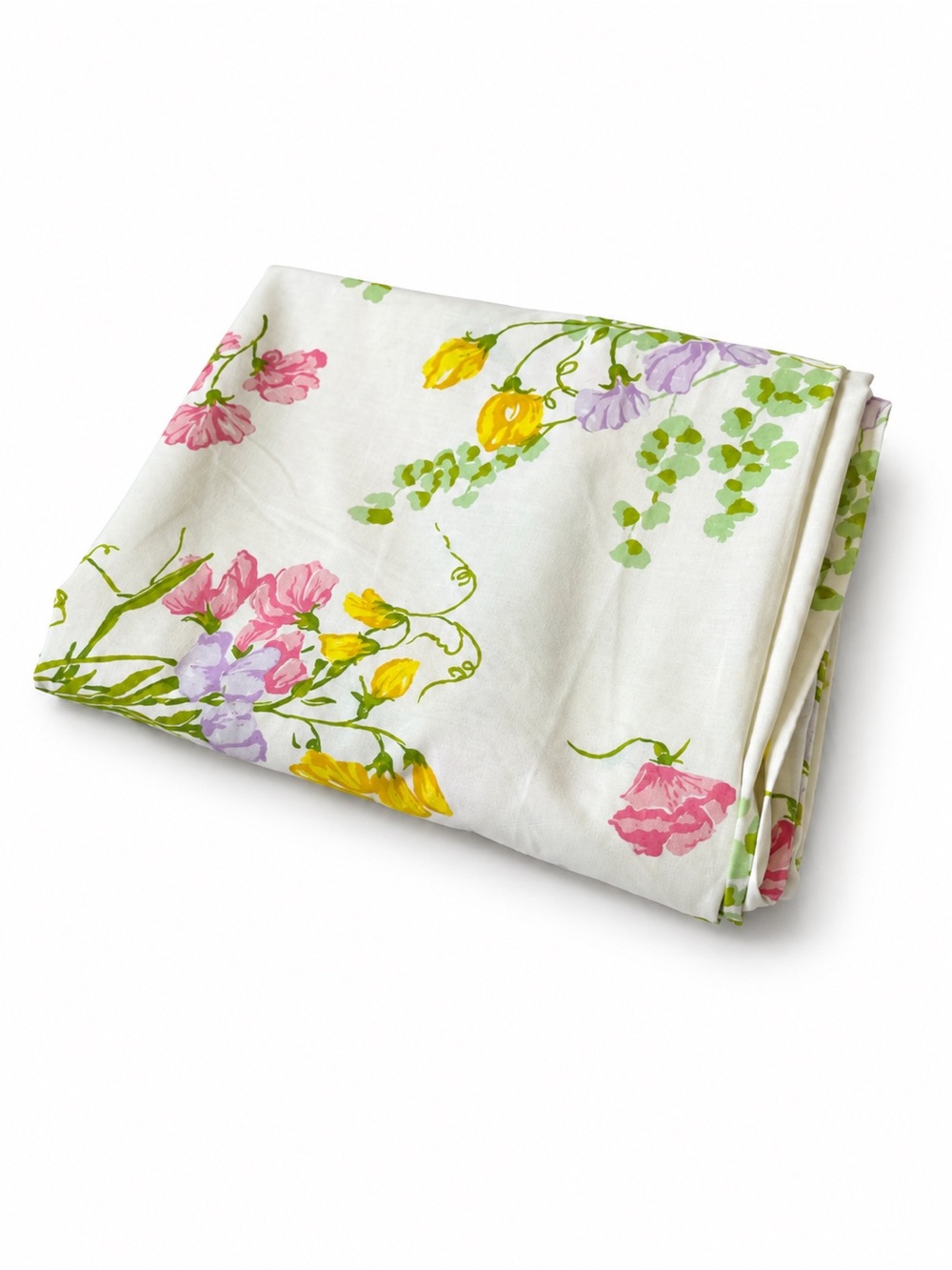 Vintage Flat Sheet Full Size Floral Cotton 0030 Blend pink purple yellow green